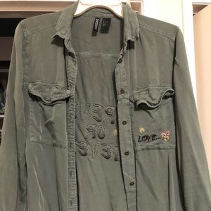 H&M Military Button Down Embroidered